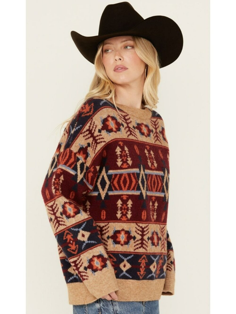 Panhandle Western Aztec Southwest Knit Sweater Women’s Large Oversized Boho